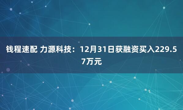 钱程速配 力源科技：12月31日获融资买入229.57万元