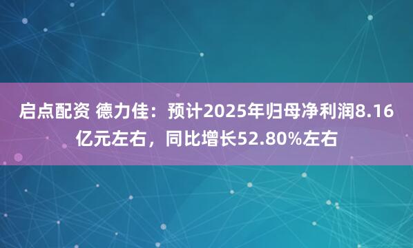 启点配资 德力佳：预计2025年归母净利润8.16亿元左右，同比增长52.80%左右